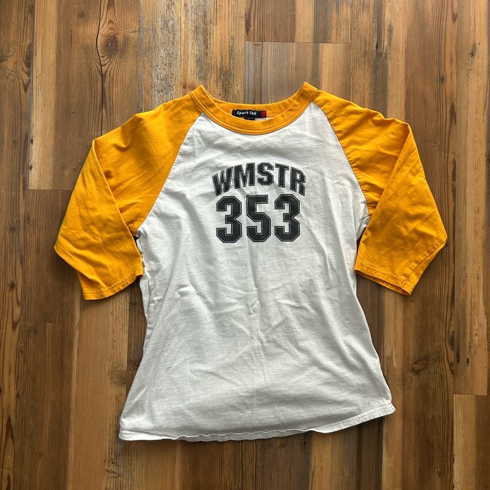 Yellow and White Raglan Tee with WMSTR 353